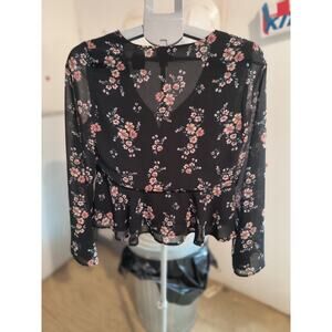 Divided by H&M Casual Sheer Floral Black Blouse size 4 Bell Sleeve
